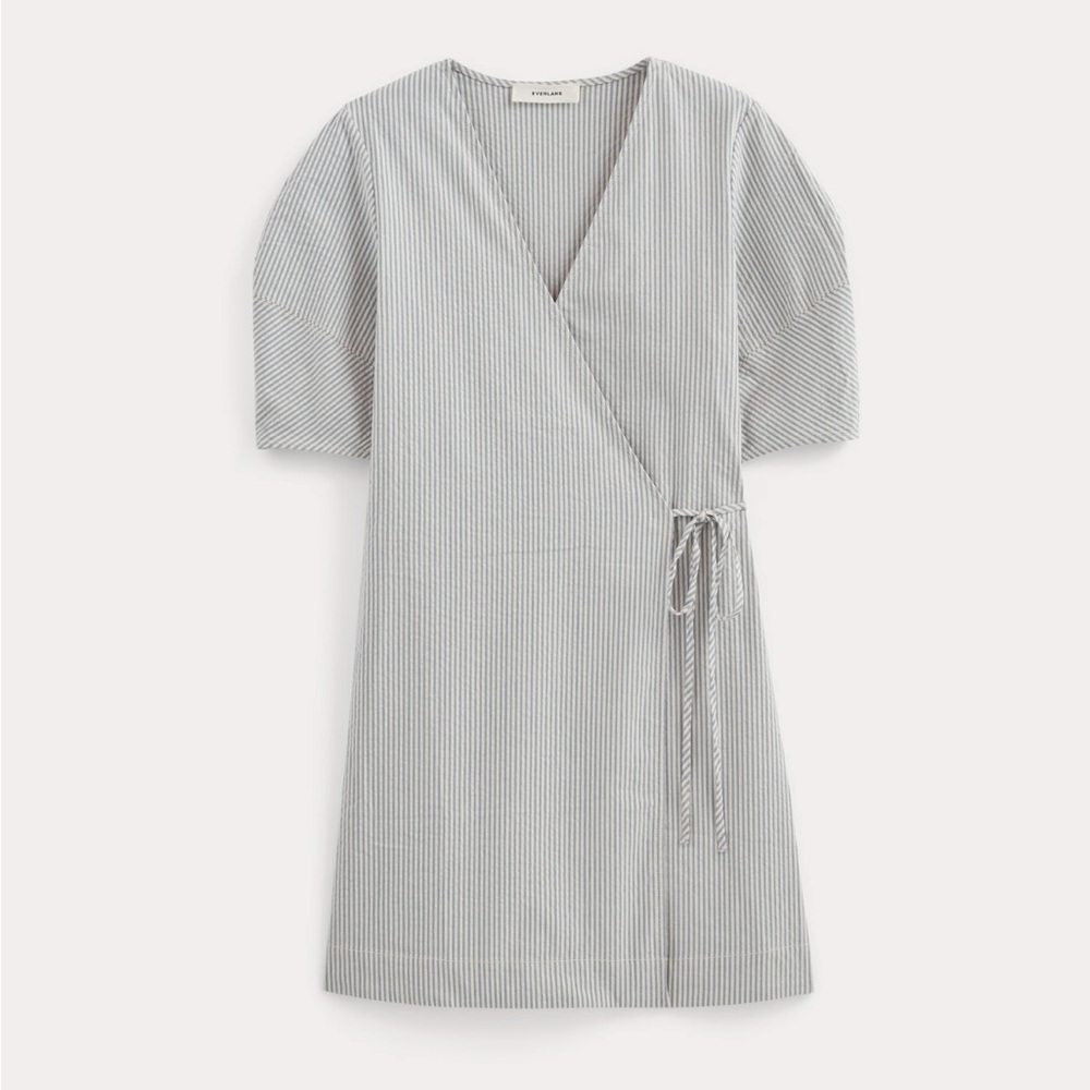 Everlane seersucker mini wrap dress